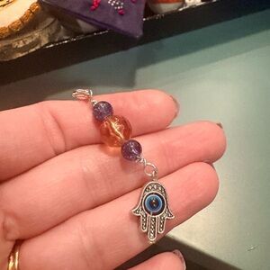 Silver and Blue Evil Eye Charm zipper pull